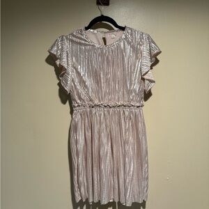CREWCUTS J.Crew Metallic Flutter Sleeve Dress with Pleats Shimmer Pink Size 14